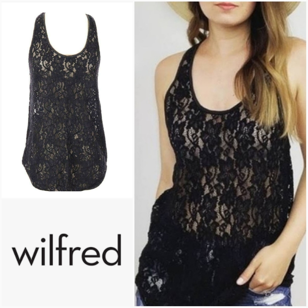 WILFRED S Madeline Lace Boho Racerback Tank Black Small Aritzia